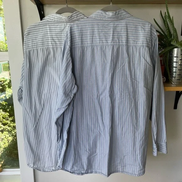 Old Navy Set/2 Blue Gray White Striped Woven Button Down Men’s Dress Shirts XL - Picture 4 of 10